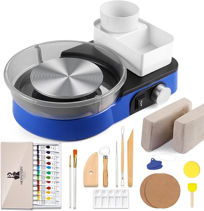 Pottery Wheel for Kids and Beginners - Complete Pottery Set for Kids with 6" Turntable, 2.2lb Clay, Art Supplies Sculpting Tools, Craft Gifts for Teens Kids Adults (Blue)