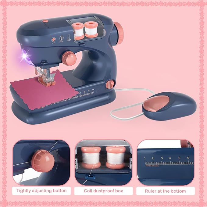 deAO Sewing Machine for Beginners,Sewing Machine Toy with Lights and Music,Control and Accessories Included,Sewing Kit for Kids from 8 Years Old