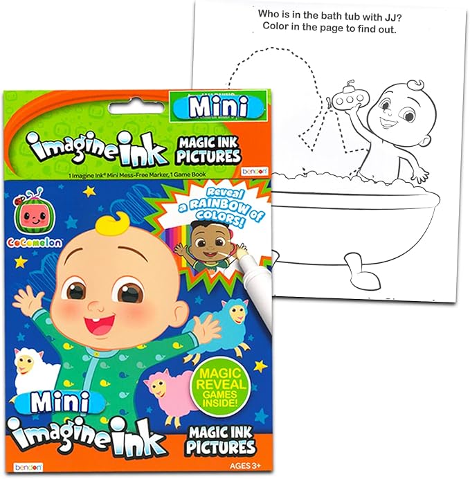 Mess Free Coloring Book Set for Kids Toddlers - Bundle with 3 Imagine Ink Coloring Books with No Mess Invisible Ink Pens Featuring Cocomelon, Sesame Street, Lilo and Stitch