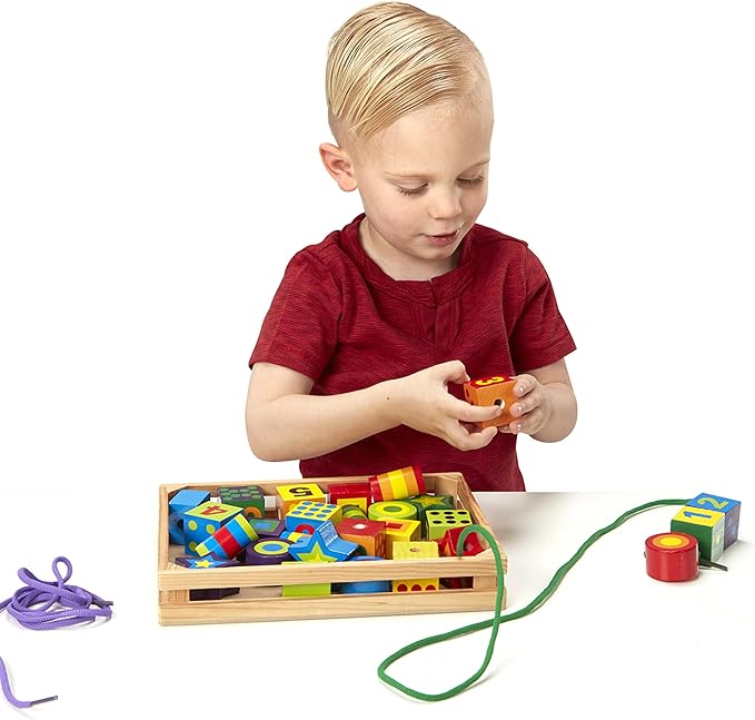 Melissa & Doug Deluxe Wooden Lacing Beads - Educational Activity With 27 Beads and 2 Laces