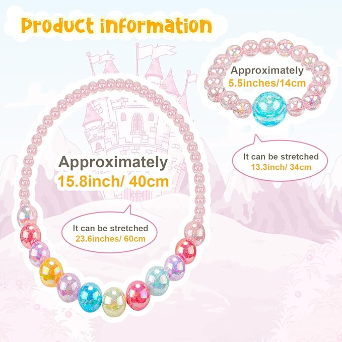 Sumind 6 Sets Play Jewelry for Little Girls Princess Necklace Bracelet Set Includes Kid Beaded Necklace Bracelet for Toddler Christmas Birthday Party Favors Cosplay(Colored Ball, Bowknot Style)
