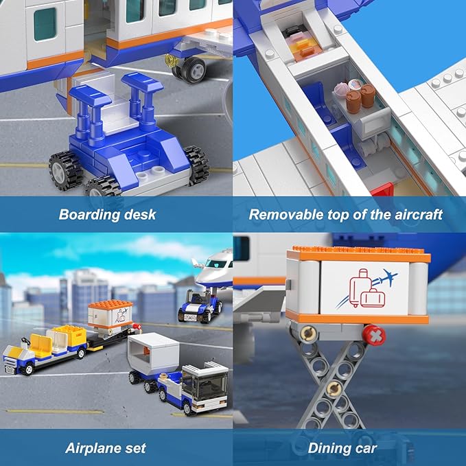 City Passenger Airplane Building Set, Compatible with Lego Plane Blocks Toy, with Plane Trailer, Luggage Truck, Fun Airport Idea Gift for Boy and Girl Ages 6 7 8 Aircraft STEM Toy