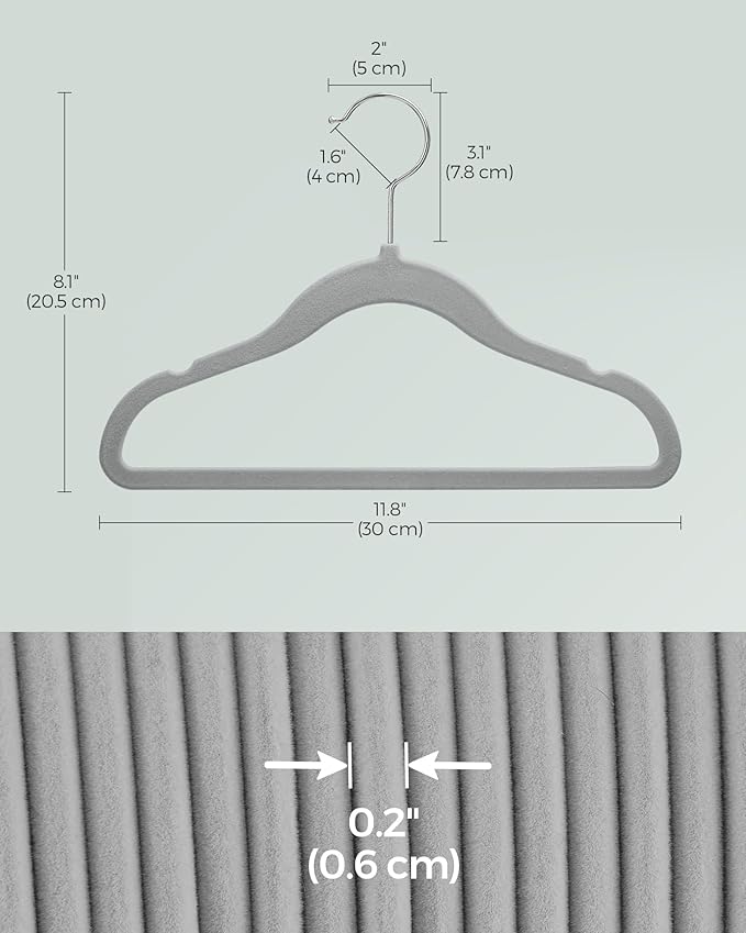 SONGMICS Baby Hangers 30 Pack, Kids Hangers for Closet, 11.8 x 8.1 Inches, Silver 360° Swivel Hooks, Space-Saving Clothes Hangers, Velvet Hangers for Nursery, Non-Slip, Dove Gray UCRF027G30