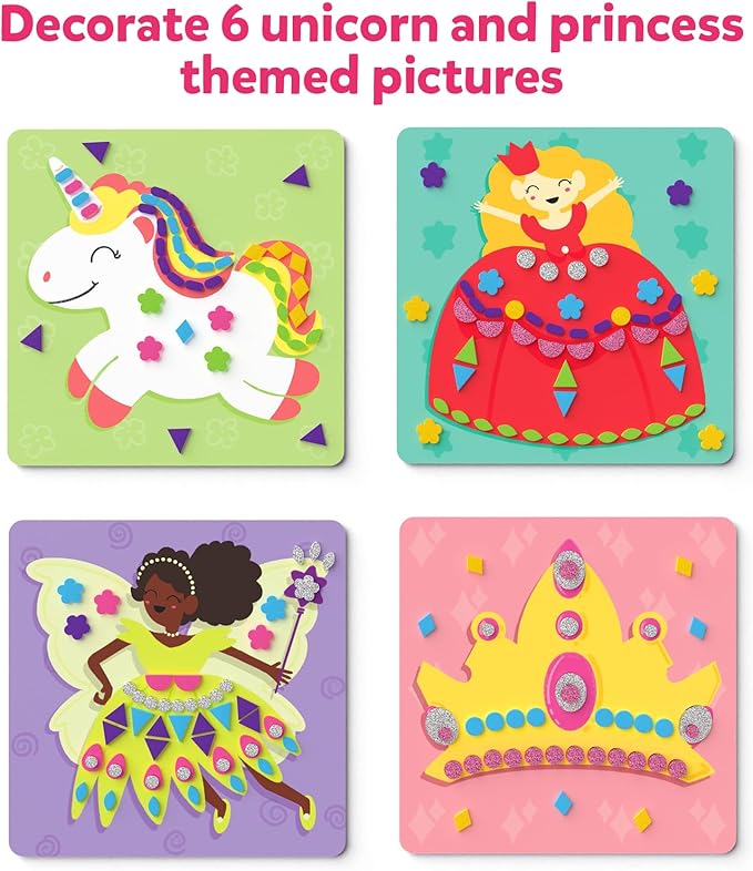 Skillmatics Art Activity - Fun with Foam Unicorns & Princesses, No Mess Felt Sticker Art for Kids, DIY Craft Kits, Valentine's Day Gifts for Boys & Girls Ages 3, 4, 5, 6, 7, Travel Toys