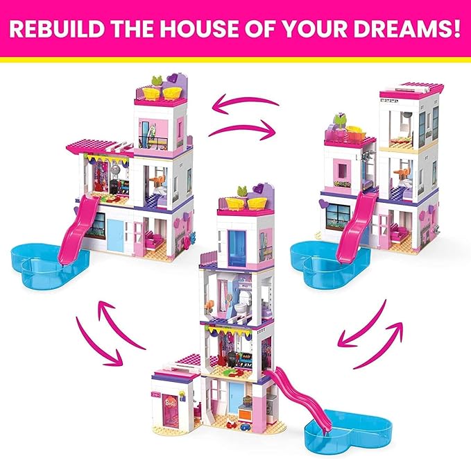 Mega Barbie Color Reveal Building Toys Set, DreamHouse with 545 Pieces, 5 Micro-Dolls, 6 Pets and Accessories, 30 + Surprises, Kids Ages 6+ Years