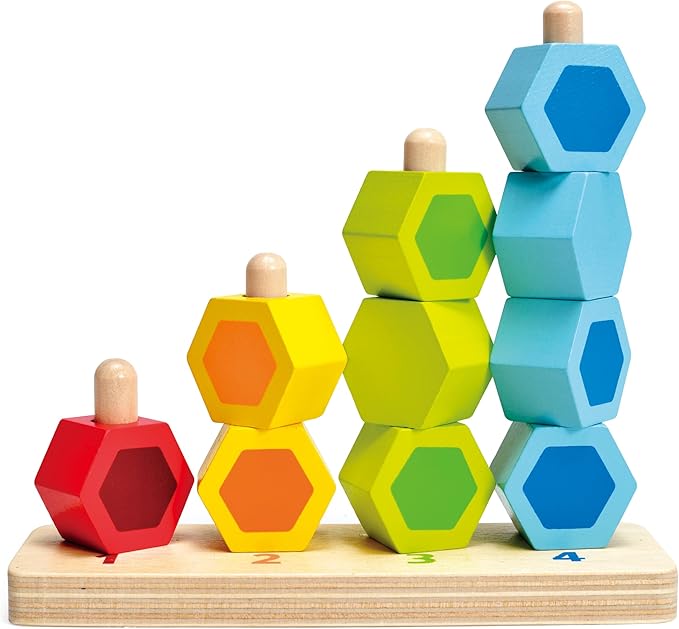 Hape Wooden Counting Stacker Block Set| Number Puzzles Counting Stacking Game for Toddlers 1Y+