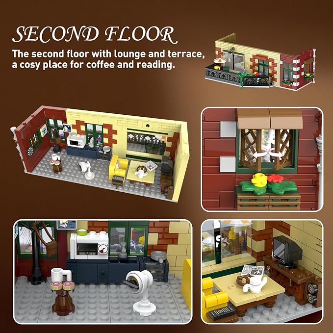 Coffee House Building Set with LED Light, 1589 PCS City Cafe Shop Building Block Toy with Stage Street Lights, Architecture Construction Model for Adults Teens Kids Ages 10 11 12+ Boys Girls