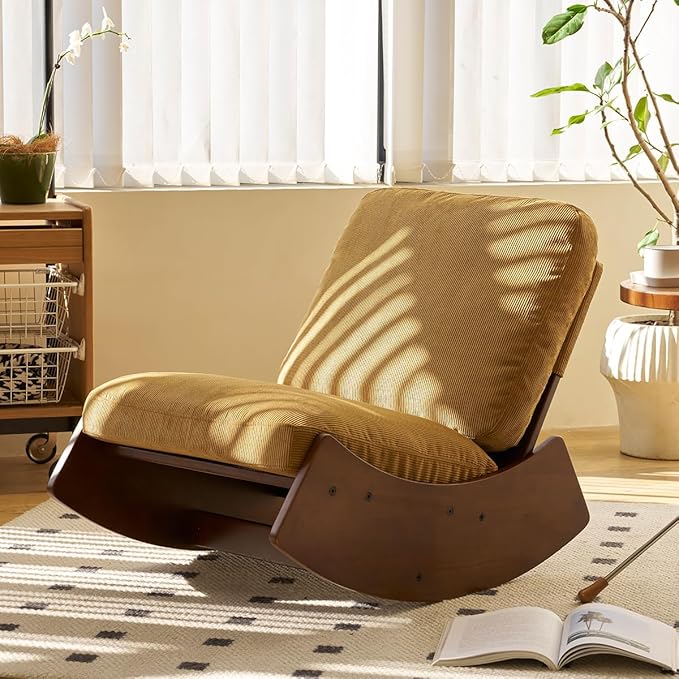 MFFM Comfortable Glider Rocking Chair, Upholstery Glider Chair, Solid Wood Frame, Perfect for Multiple Settings Accent Reading Chair for Bedroom,Living Room,Nursery (Orange)