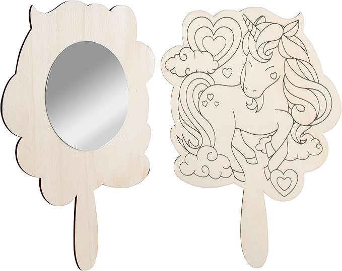 Idiy Paint Your Own Mirror Kids Party Craft Kits(12 Unicorn Friends Wood Mirrors w Paints)-Each Kit Has its Own Brush, Paint, & Project-Fun, Unique Birthday Favors, Classroom School Activity Gift