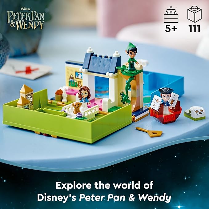 LEGO Disney Peter Pan & Wendy's Storybook Adventure 43220 Portable Playset with Micro Dolls and Pirate Ship, Travel Toy for Kids Ages 5 Plus
