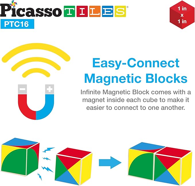 PicassoTiles 1" Infinite Magnetic Puzzle Game Magic Pixy Cube Puzzles Brain Teaser Set w/Free Ideabook Kids Toy Magnet Pattern Block Matching Card Challenge Toys Inspiration STEM Learning PTC16