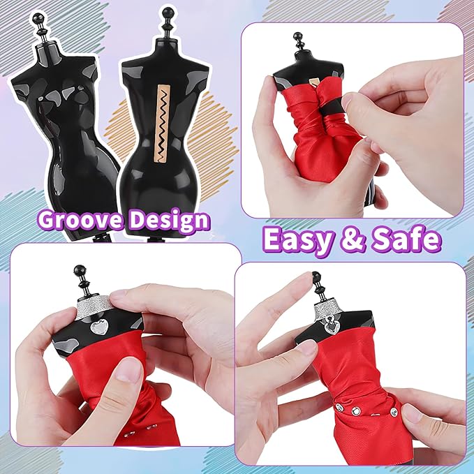 deAO Fashion Design Kit for Girls with Mannequins Creativity DIY Arts & Crafts Toys Doll Clothes Sewing Kit Kids Learning Toys Craft Activities with Real Fabric and Sewing Tools for Age 3+