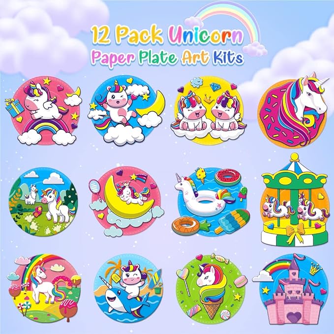 V-Opitos Arts and Crafts Kits for Kids, 12 Pack Paper Plate Crafts for Toddlers Age of 2, 3, 4, 5 Years Old, Fun Preschool Classroom Activity Project for Boys & Girls