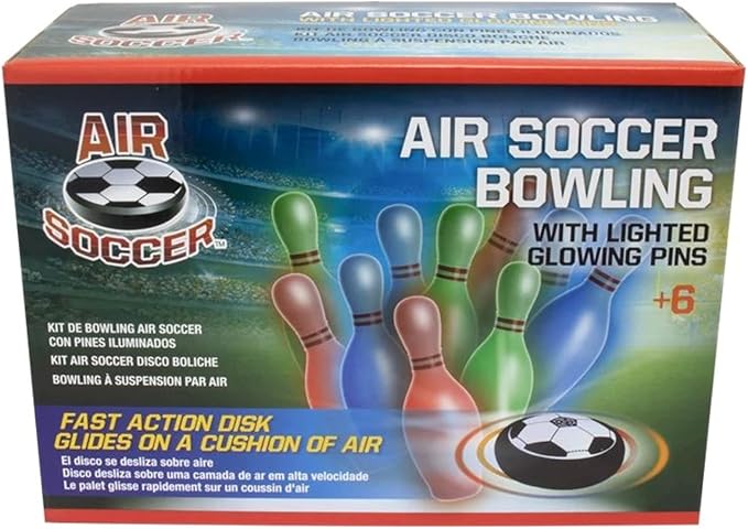 Maccabi Air Soccer Bowling with Light-Up Pins, 7.37” H x 2.5” W – Air Cushioned Soccer Disc