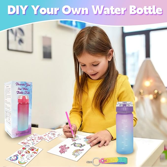 Gifts for Girls 4-12, Decorate Your Own Water Bottle Kits for Girls, Unicorn Diamond Crafts Painting Toys, Kids Water Bottle for School, Christmas and Birthday Gifts Toys for Girls