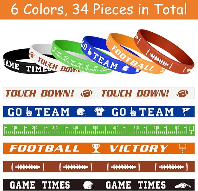 MIAHART Football Theme Bracelets Silicone Wristband for Sport Theme Birthday Party Favors, 6 Styles (34)