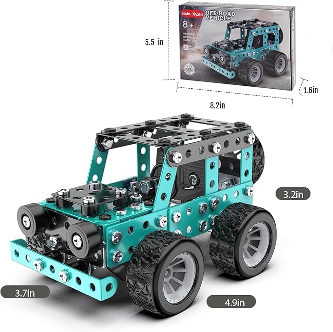 Building Sets Stem Assembly Metal 3-D Puzzle Off-Road Model Car Building Kit Construction Set Toys Parent-Child Interaction Construction Sets Gifts for Kids 8-16 Blue…
