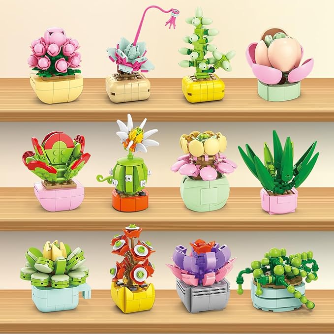Valentines Day Gifts for Kids 6-12, 24 Pack Succulents Plants Building Blocks with Gift Cards for School Classroom, Bulk Boy Girl Class Valentine Party Favors Exchange Gift Goodie Bag Stuffers