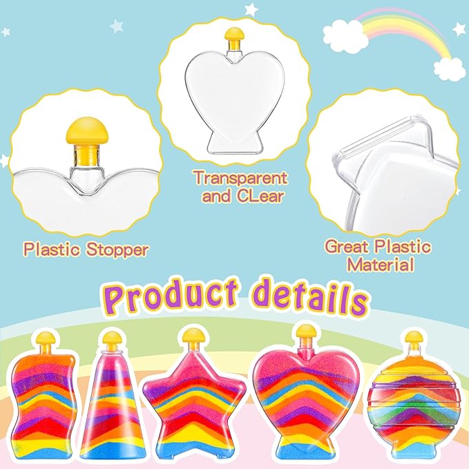 Liliful Sand Art Bottles for Kids, Sand Art Plastic Crafts Kit Bulk Arts Crafts Kit, Include Clear Sand Art Bottles with Funnel for Boys Girls DIY Sand Arts Crafts Party (20 Pcs)