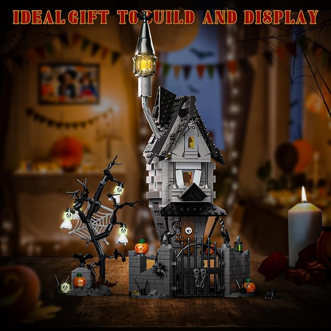 Night Before Christmas Haunted House Building Set, Haunted Mansion Building Toys with Light, Luminous Hangman, Spooky Decor, Ideal Christmas Halloween Birthday Gifts for Moive Fans, Kids