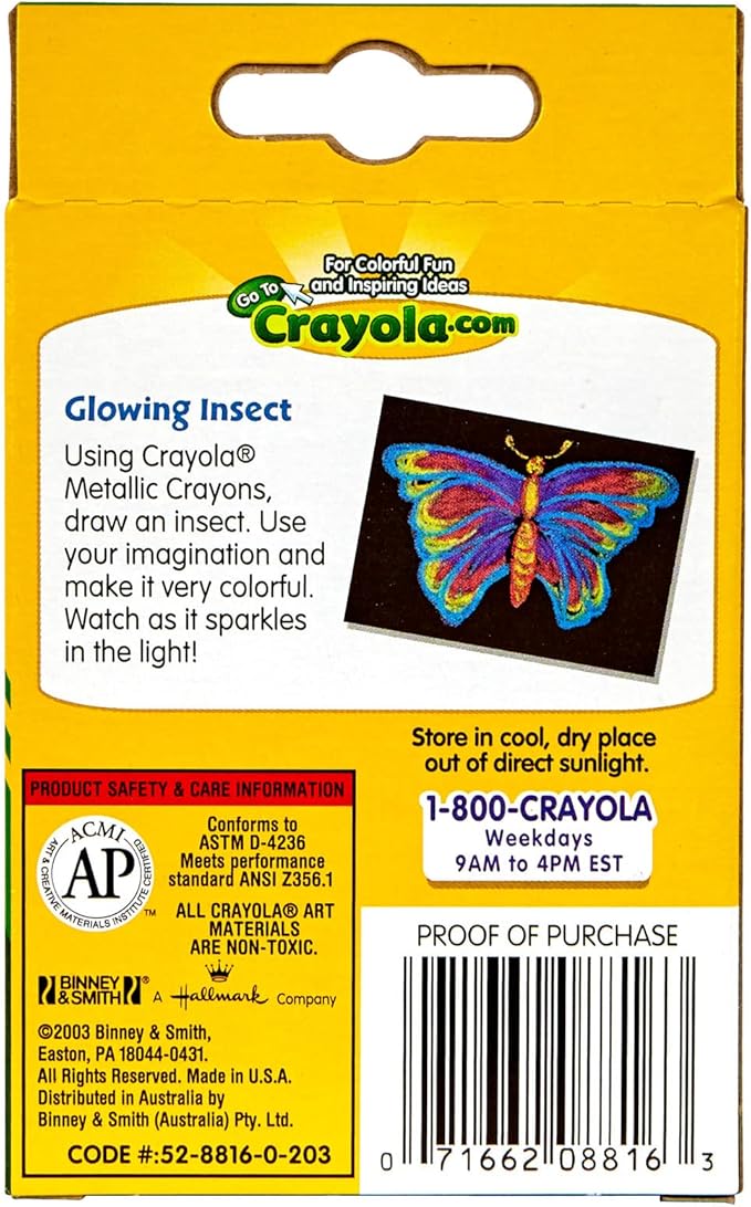 Crayola Metallic Crayons (16ct), Kids Crayons for Coloring and Drawing, Glitter, Shiny, and Unique Colors, Gift for Kids, Nontoxic, 3+