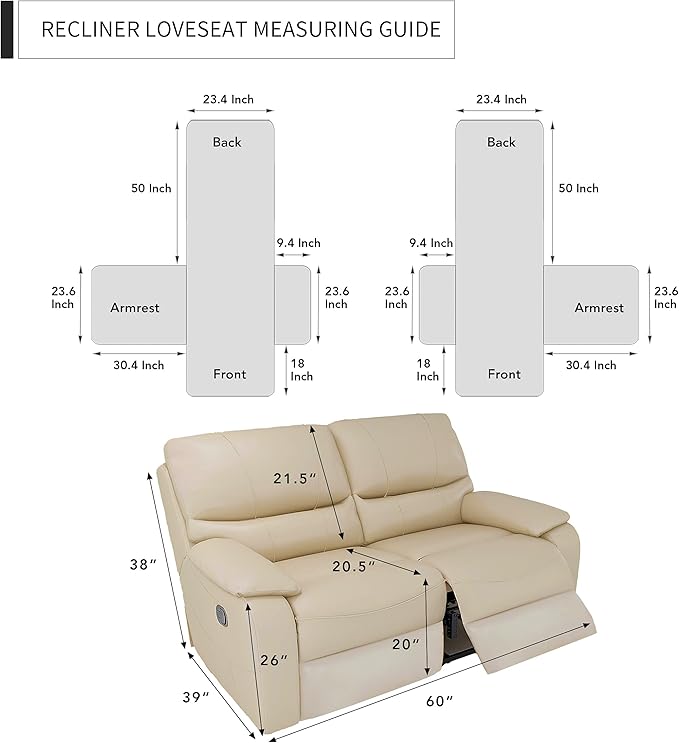 Easy-Going Loveseat Recliner Cover, Reversible Couch Cover for Double Recliner, Split Sofa Cover for Each Seat, Furniture Protector with Elastic Straps for Kids, Dogs(2 Seater, Peacock Blue/Beige)