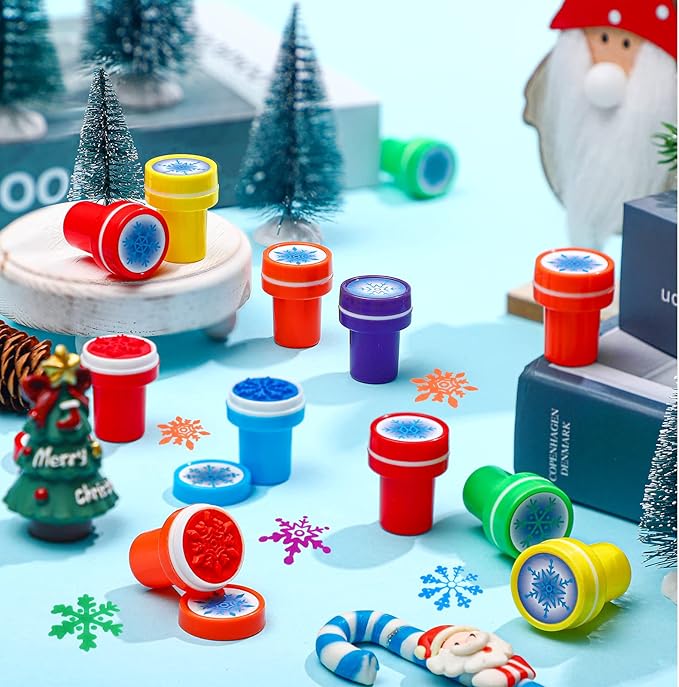 Skylety 60 Pieces Winter Snowflake Stamps for Kids Assorted Colored Frozen Stamps Plastic Snowflake Hand Stampers for Card Making Xmas Holiday Party Favors(Multi Colors)