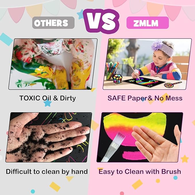 ZMLM Scratch Paper Art-Craft for Girls: Rainbow Scratch Magic Drawing Set Paper Pad Board Supply Kit Girl Project Activity for 3-12 Age Kid Toy Holiday|Party |Birthday|Children's Easter Day Gift