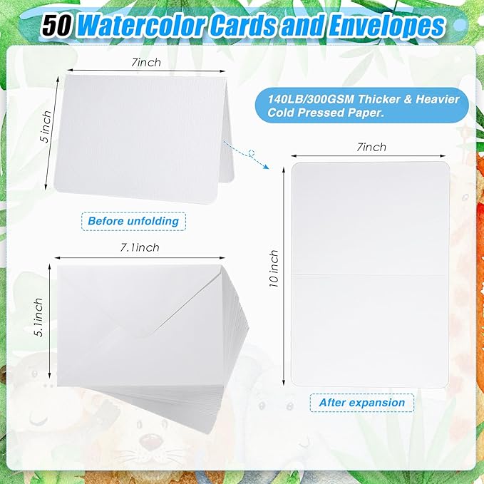 Sabary 100 Pcs Blank Watercolor Cards and Envelopes Set 140lb Heavyweight White Blank Cards Watercolor Greeting Cards Bulk for Painting Invitations Notes Wedding(5 x 7 Inch)