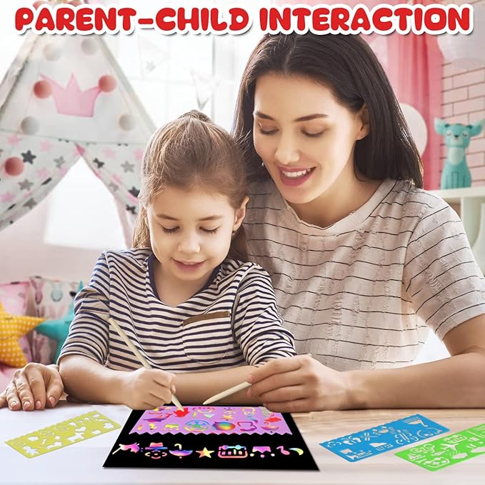 ZMLM Scratch Paper Art Set: 60Pcs Magic Drawing Art Craft Kid Easter Basket Stuffers Scratch Paper Supply Toddler Preschool Learning Toy for Age 3 4 5 6 7 8 Girl Boy Valentine's Day Birthday Gift