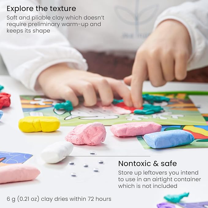 Arteza Kids Air-Dry Clay, 36 Bars, Magical Creatures Modeling Clay-by-Numbers Kit, 7 Magical Cards, 14 Googly Eyes, Craft Supplies for Learning Centers and Educational Playtime