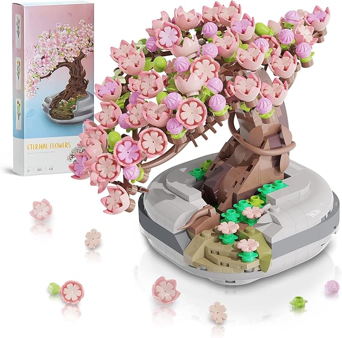Mini Bricks Cherry Blossom Tree Building Set - Sakura Bonsai DIY Toy, Birthday Gift for Kids 6+ Years Old