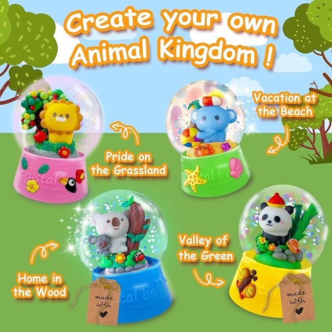 Animal DIY Snow Globe Kit - Make Your Own Water Globe Zoo Stem Projects DIY Activities Clay Toys Christmas Birthday Holiday for Girls Ages 4 5 6 7 8-12 Year Old Arts and Crafts Kit for Kids