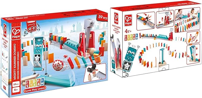 Hape Mighty Hammer Domino | Double -Sided Wooden Ball Domino Set for Kids Aged 4 and Up, Multicolor (E1056)