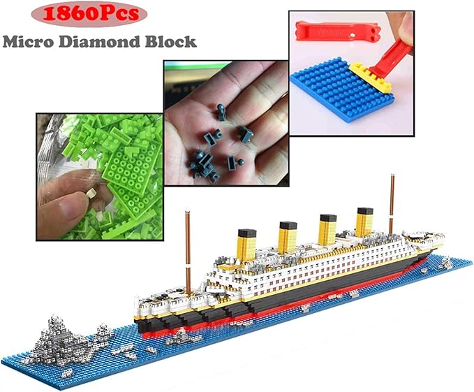 Titanic Ship Model Building Block Set, 3D Puzzle Sets DIY Educational Toys, Bricks Toy, with 1860Pcs Micro Mini Blocks, Ideal Gift for Kids and Adults