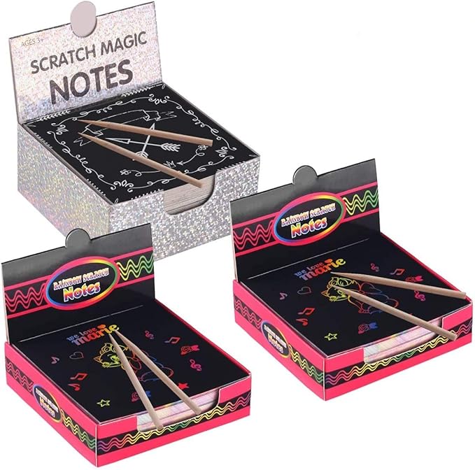 Rainbow Scratch Mini Art Notes 300 Sheets Scratch Off Paper Cards with 6 Wooden Stylus for Kids Arts Craft Kits for Girls Boys Games Party Favors Birthday Halloween (SP300)