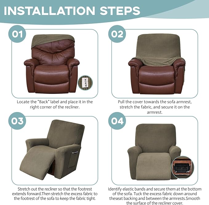 Recliner Chair Cover Lazy Boy Recliner Covers Recliner Covers for Recliner Chair 1 Piece Furniture Protector Prevent wear and pet Hair（Recliner,Khaki）