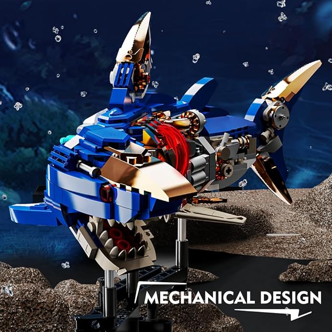 RiceBlock Shark Building Blocks Sets, Sea Animal Building Toys for Ages 8-13, Adult Challenge STEM Toys for Kids, Adults Crossing Ocean, 685 Pieces