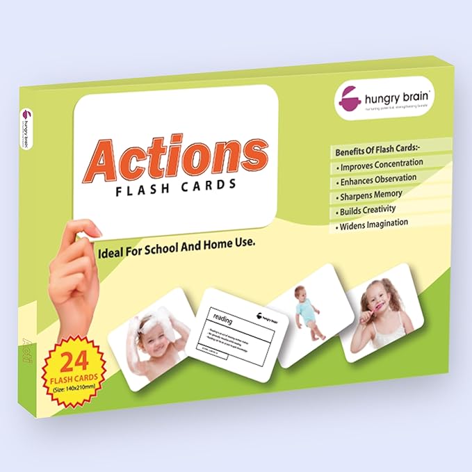 hungry brain Flash Cards for Toddlers, 24 Actions Flashcards, Double-Sided, Montessori, Educational, Kindergarten - Preschool Learning Activities, Gifts for Kids, 1, 2, 3, 4 Years Babies