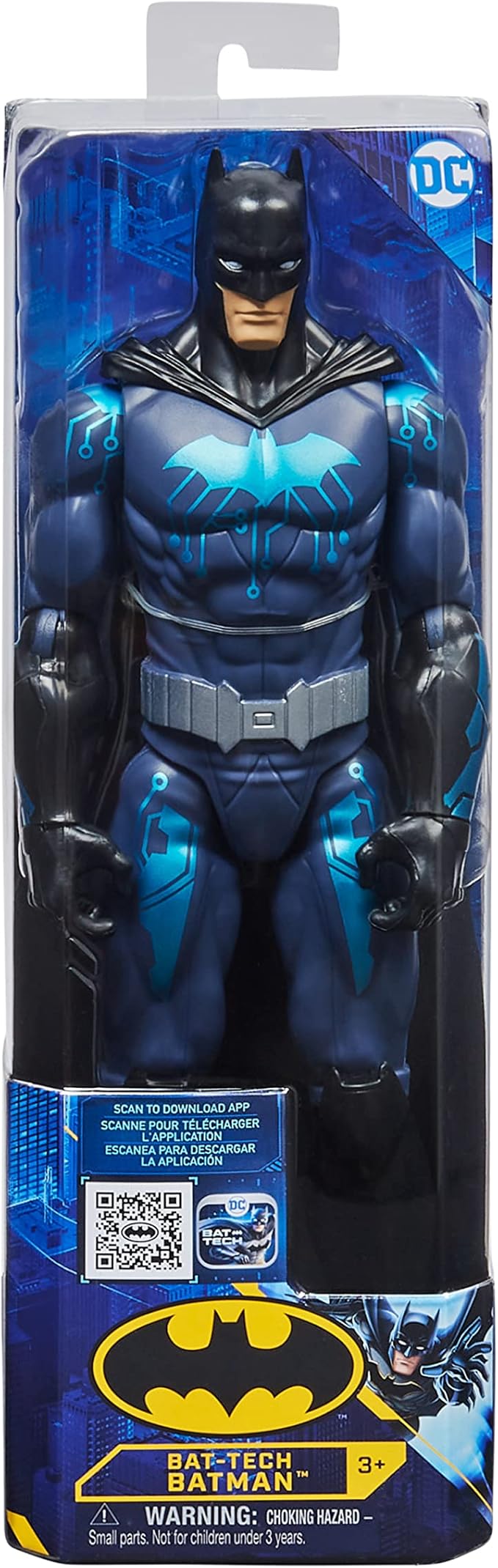 DC Comics Batman 12-inch Bat-Tech Batman Action Figure (Black/Blue Suit), Kids Toys for Boys Aged 3 and up