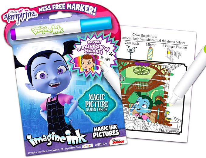Disney Magic Ink Coloring Book Set for Girls Toddlers Kids - Bundle of 3 Imagine Ink Books Featuring Disney Junior Vampirina, Puppy Dog Pals, and Nella The Princess Knight with Invisible Ink Pens