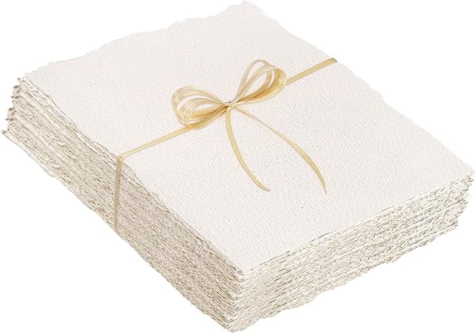 50 Sheets Watercolor Paper 8.5 x 11, 300 GSM Deckled Edge Paper Rough/Textured Handmade Paper Cotton Paper for Watercolors, Wedding Invitations, Cards, Crafts