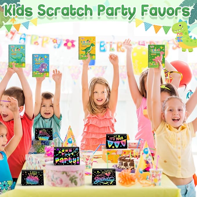 Party Favors Birthday Gifts for Kids: 16 Pack Scratch Art Notebook Party Favors for Kids Goodie Bags Stuffers Girls Boys Art Craft Kit Birthday Gifts for Classroom Prizes Christmas Gifts - Dinosaur
