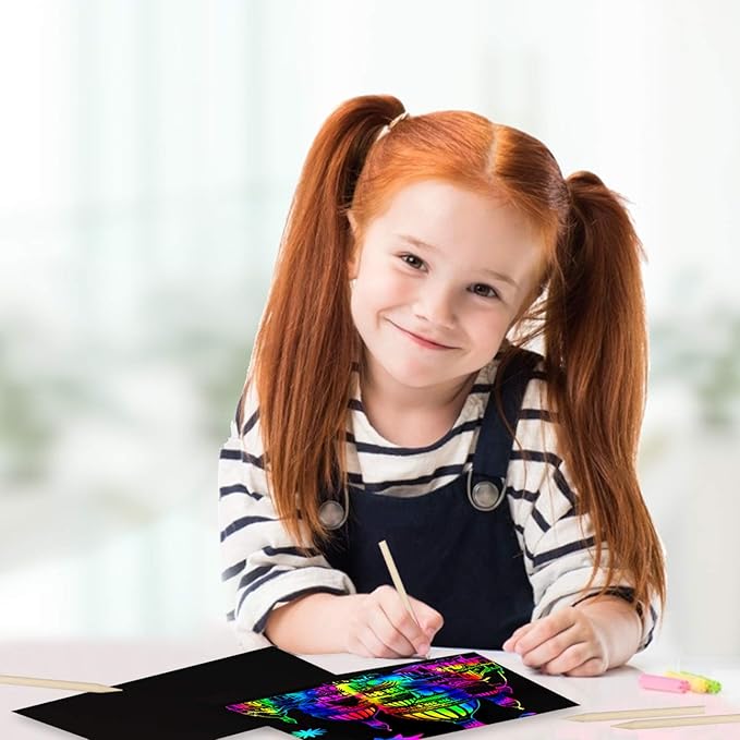 Art Set for Kids Rainbow Magic Scratch Off Paper Black Scratch Sheets Notes Cards Boards Doodle Pads Childrens Crafts Projects Kit for Girls Boys Adults Birthday Christmas Gift
