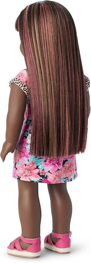 American Girl Truly Me 18-inch Doll #109 with Gray Eyes, Brown Hair w/Bangs & Highlights, Very Deep Skin, Dress, For Ages 6+