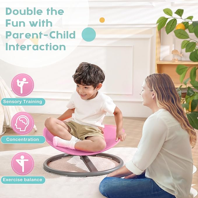 BABAMU Sensory Chair for Kids Autism Sensory Products Sit and Spin Autism Toys Spinning Chair ADHD Chair Swivel Chair Training Body Coordination (Pink)