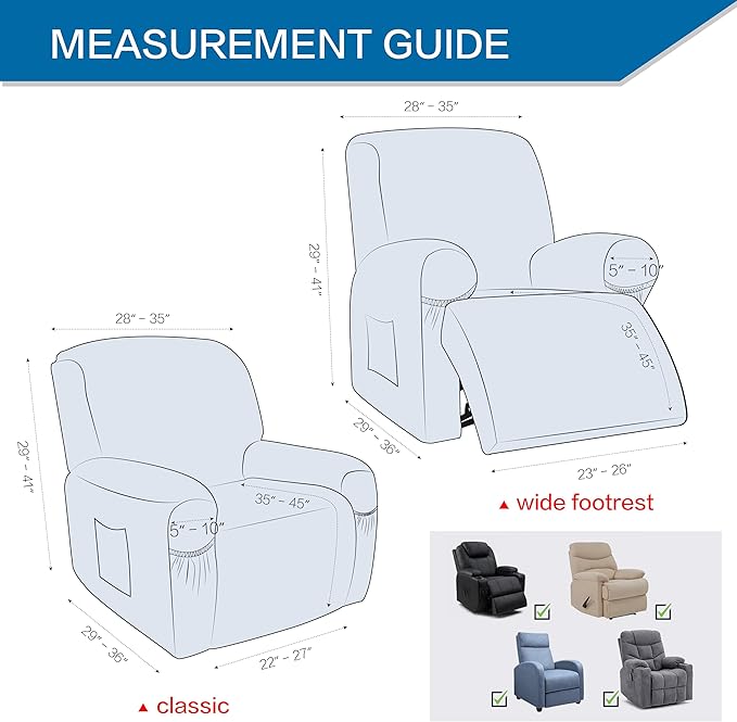 Like Leather Recliner Chair Covers, 4 Pieces Lazy Boy Recliner Cover That Stay in Place, Soft Stretch Leather Grain Covers for Recliner Covers for Large Recliner Slipcover (Light Brown 1)