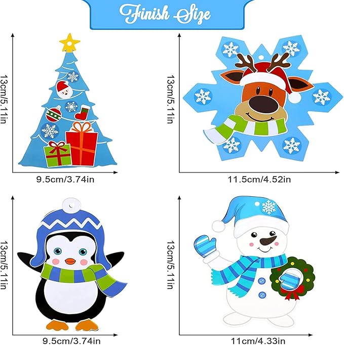 Civaner Christmas Crafts for Kids, Christmas Arts and Crafts DIY Christmas Tree Ornament Kit Make Your Own Christmas Craft Projects for Kids Ages 4-8 8-12, 4 Styles (60 Sets)