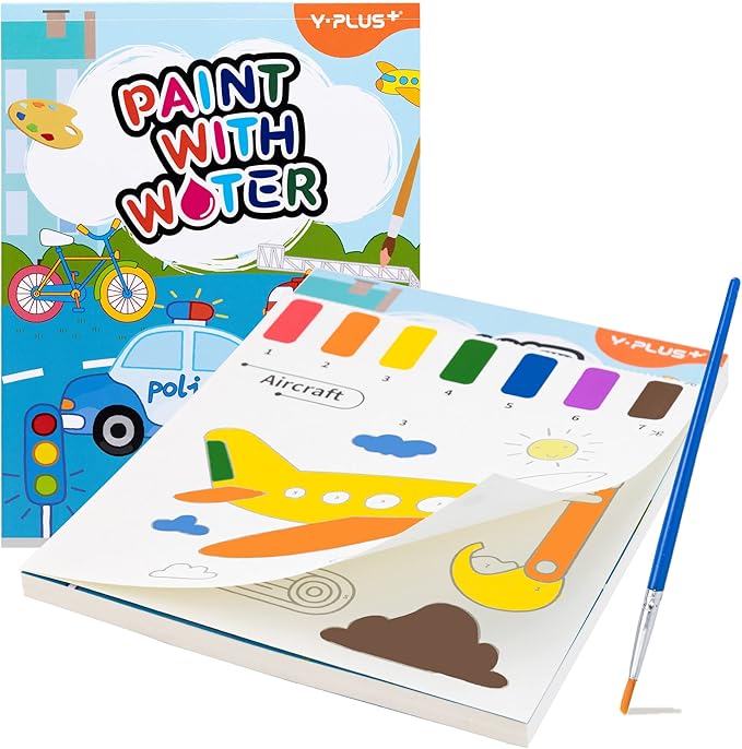 YPLUS Paint with Water Books for Toddlers, Art Craft Toys Watercolor Painting Paper for Kids Gift for Drawing with Brush - Traffic