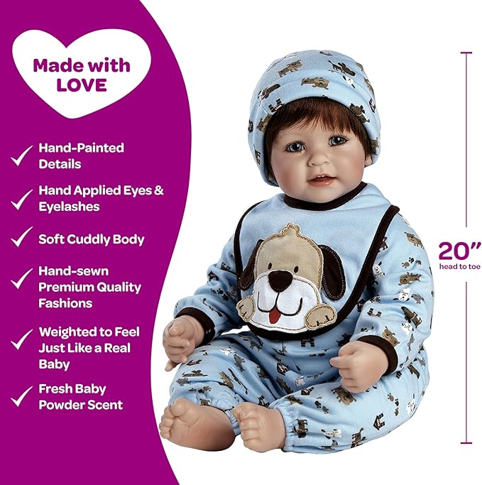 Adora Realistic Baby Doll Woof! Toddler - 20 inch, Soft CuddleMe Vinyl, Red Hair, Blue Eyes